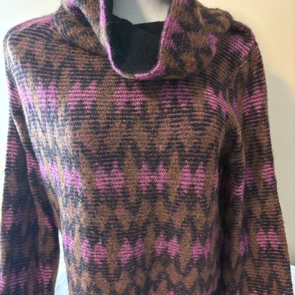 Beautiful designer sweater VERONICA BEARD brown black fucshia wool blend L - Picture 2 of 4
